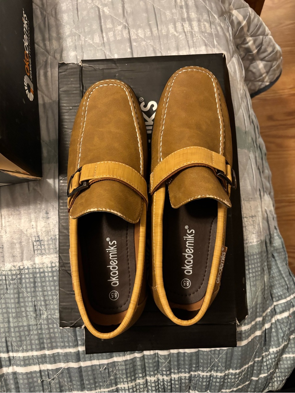 Akademiks Men's Buckle Slip-On Loafers in Camel Tan